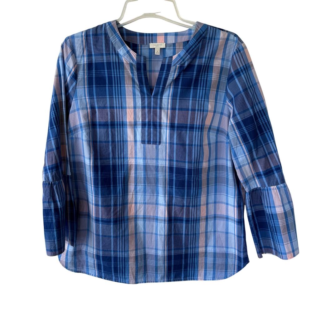 Talbot size M blue plaid tunic blouse